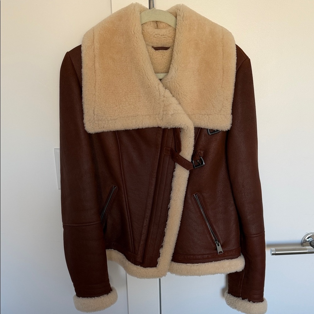 Overland Women’s Brown Cream Sheepskin Shearling Jacket M